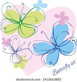 Conjunto de mariposa cúpula, vector, elementos coloridos y decorativos