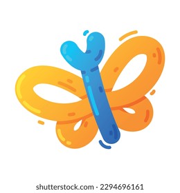 Cute Butterfly Shaped and Twisted Balloon as Childish Modelling Vector Illustration