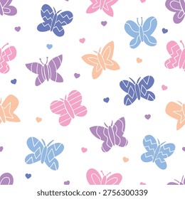 Cute butterfly silhouette with pattern wings seamless pattern.  Vector pattern design.