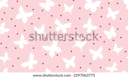 Cute butterfly silhouettes seamless pattern with pink background. Stylish cute butterfly illustration for fabric design, wallapper or wrapping paper. Kids insect seamless print design.
