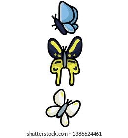 Cute butterfly species cartoon vector illustration motif set. Hand drawn pretty lepidoptera blog icons. Botanical garden life graphics. Beautiful insect web buttons.