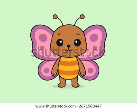 Cute Butterfly Standing Front View – Flat Vector Cartoon Illustration of a Butterfly Character.
