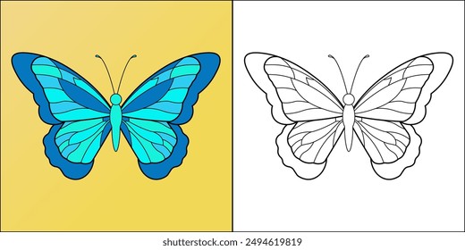 Mariposa linda conveniente para la Ilustración vectorial de página para colorear de los niños