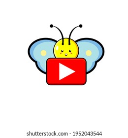 Cute butterfly vector design carrying a button