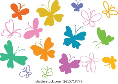 Cute butterfly vector. hand drawn spring background. child butterfly clip art isolated. Simple flat flower color  hand drawn bg. Cartoon fairy doodle baby sticker. Sweet spring crayon rainbow painting