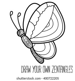 Cute butterfly. Vector illustration of cute ornate zentangle butterfly for children or for adult anti stress coloring book