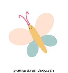 Cute butterfly vector illustration with pastel pink and blue floral wings – adorable children's design for baby prints, greeting cards, and decor