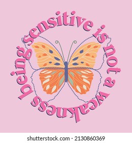 cute butterfly vector illustration with positive kind slogan girl graphic