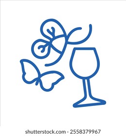 cute butterfly with wine glass outline in white background