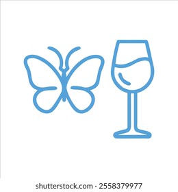 cute butterfly with wine glass outline in white background