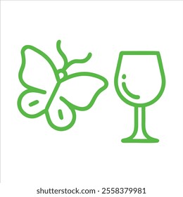 cute butterfly with wine glass outline in white background