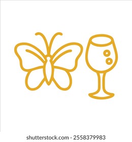 cute butterfly with wine glass outline in white background