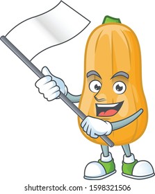 cute butternut squash cartoon character design holding a flag