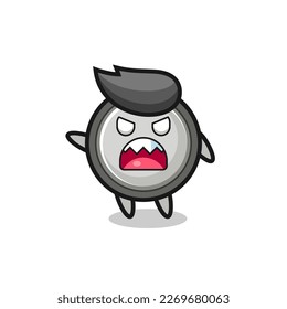 cute button cell cartoon in a very angry pose , cute style design for t shirt, sticker, logo element
