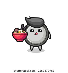 personaje de celda de botón lindo comiendo fideos , diseño de estilo lindo para camisetas, pegatinas, elemento logo