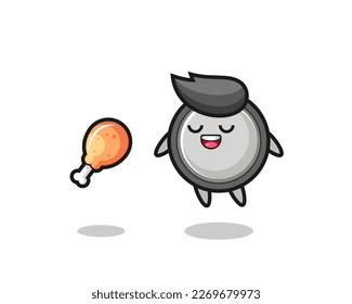 cute button cell floating and tempted because of fried chicken , cute style design for t shirt, sticker, logo element