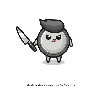 cute button cell mascot as a psychopath holding a knife , cute style design for t shirt, sticker, logo element