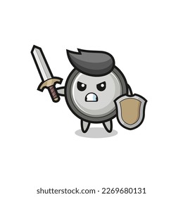 cute button cell soldier fighting with sword and shield , cute style design for t shirt, sticker, logo element