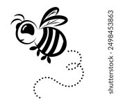 Cute buzzing bee black outline vector illustration