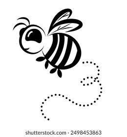 Cute buzzing bee black outline vector illustration