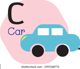 Cute C for Car alphabet, Simple flat cartoon style vector illustration