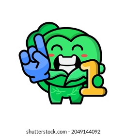 cute cabbage being number one icon illustration vector graphic