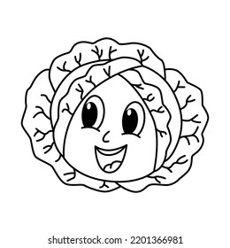 Cute-Cabbage-Cartoon-Farbseiten-Vektorgrafik. Für Kinder Farbbuch.