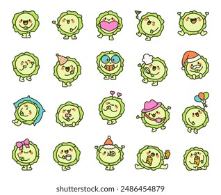 Cute cabbage character. Funny cartoon food. Hand drawn style. Vector drawing. Collection of design elements.