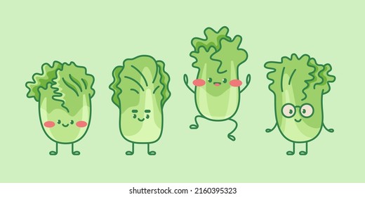 Cute cabbage characters. Cartoon vector isolated illustration.