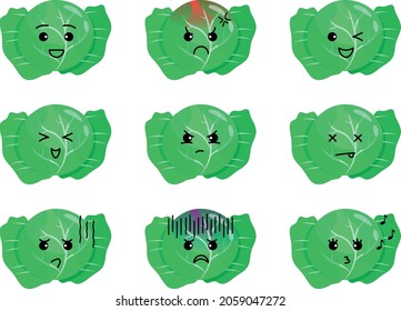 Cute cabbage illustration set with various expressions