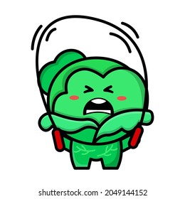 cute cabbage with skipping rope icon illustration vector graphic