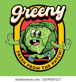 Lindo repollo vegetal 70s personajes de dibujos animados cómicos retro
