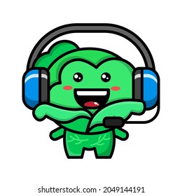 cute cabbage wearing headphone icon illustration vector graphic
