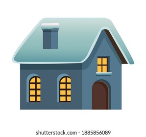 cute cabin with snow in the roof vector illustration design