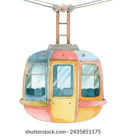 cute cable car vector illustration in watercolour style