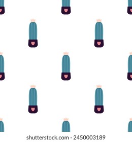 Cute cacti in boho style. Cactus seamless pattern. Trendy boho texture. Cacti fabric print design. Succulent textile. Flat design, doodle style, white background