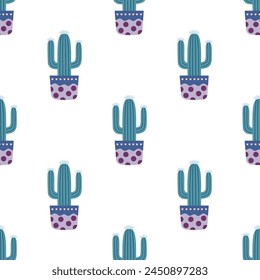 Cute cacti in boho style. Cactus seamless pattern. Trendy boho texture. Cacti fabric print design. Succulent textile. Flat design, doodle style, white background