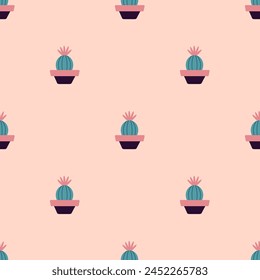 Cute cacti in boho style. Cactus seamless pattern. Trendy boho pattern. Cacti fabric print design. Succulent textile. Flat design, doodle style, Peach Fuzz background