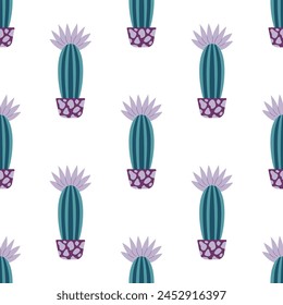 Cute cacti in boho style. Cactus seamless pattern. Trendy boho texture. Cacti fabric print design. Succulent textile. Flat design, doodle style, white background