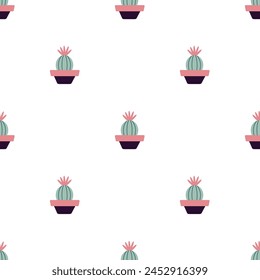 Cute cacti in boho style. Cactus seamless pattern. Trendy boho pattern. Cacti fabric print design. Succulent textile. Flat design, doodle style, white background