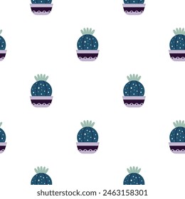 Cute cacti in boho style. Cactus seamless pattern. Trendy boho texture. Cacti fabric print design. Succulent textile. Flat design, cartoon style, white background