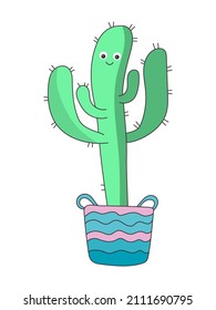 Cute cacti in flower pots collection. Vector illustration of design elements set.