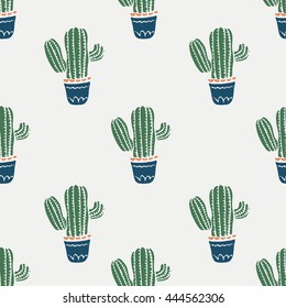 Cute cacti, flowerpots,cactus/hand drawn vector seamless pattern/can be used for kid's or baby's shirt design/fashion print design/fashion graphic/t-shirt/kids wear