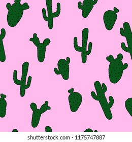 Cute cacti on pink background.