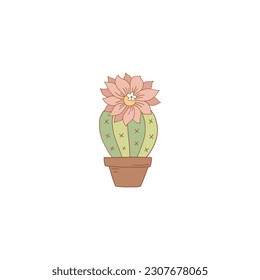 Cute cacti in pot with flower vector illustration. Flower Power aesthetic design element for planner, sticker, scrapbook, poster, card , pattern, tee shirt