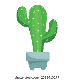 Cute cacti in pots and with plants Indoor plants, succulents. Prickly plants in cartoon style vector illustration isolated on white background.