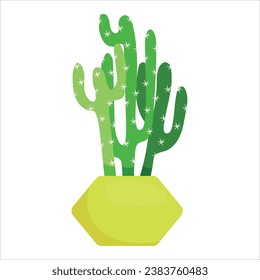 Cute cacti in pots and with plants Indoor plants, succulents. Prickly plants in cartoon style vector illustration isolated on white background.
