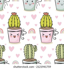 Cute Cacti Seamless Pattern For Kids