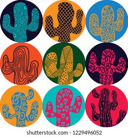 Cute cactus. Big polka dot. Vector seamless pattern. Seamless pattern can be used for wallpaper, pattern fills, web page background, surface textures.