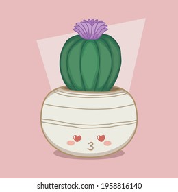 cute cactus blooming flower in pot